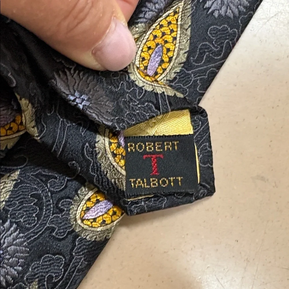 Robert Talbott Best of Class Silk Tie Nordstrom Paisley Black Gold USA Hand Sewn
